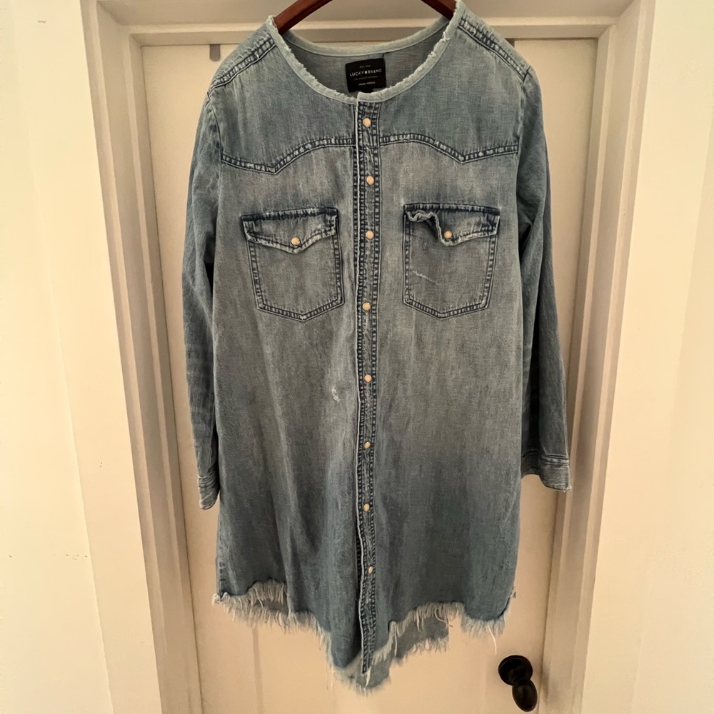 Lucky Brand Distressed denim shift shirt dress